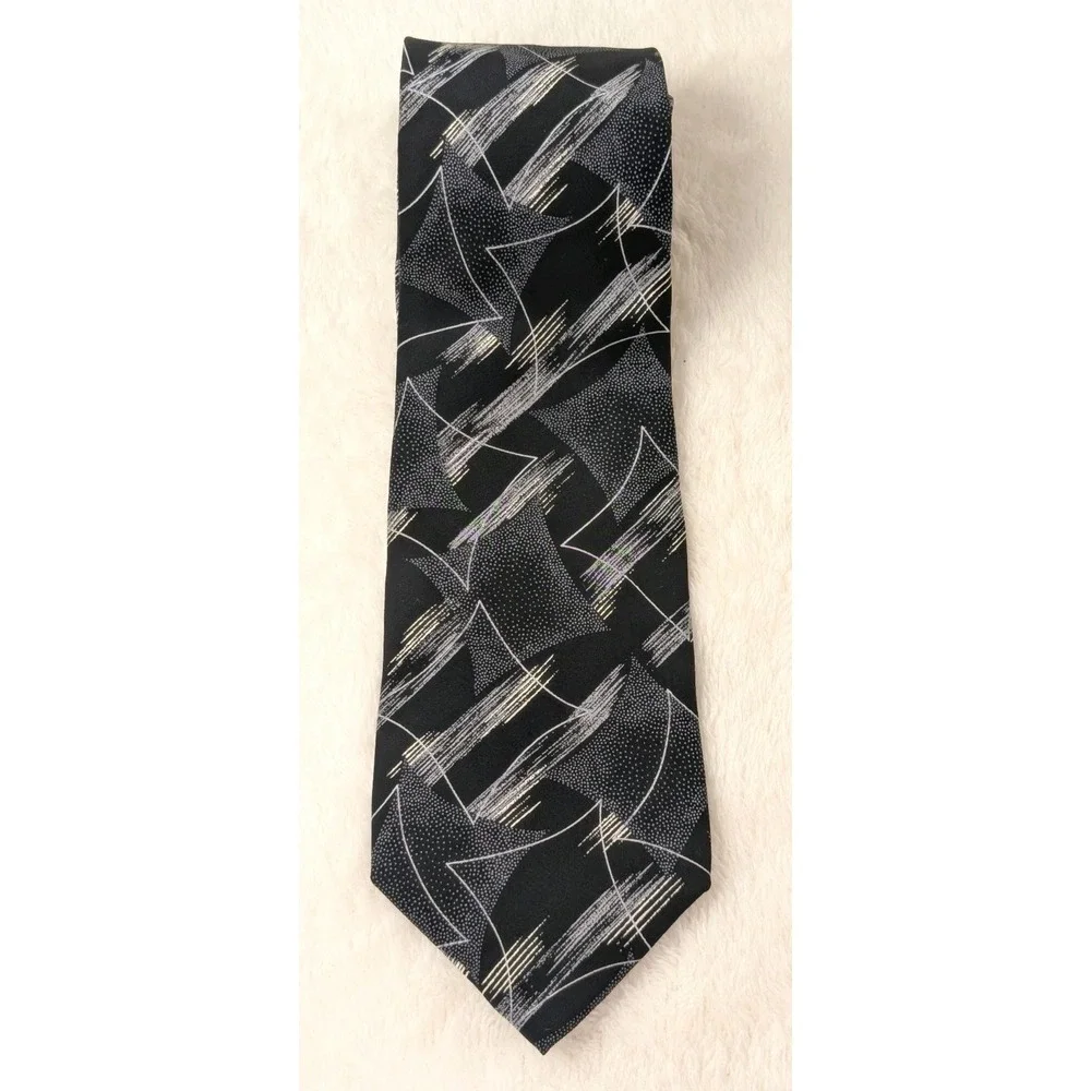 Carlo Palazzi Silk Tie Black Silver Abstract Geometric Hand Made in Italy‎
